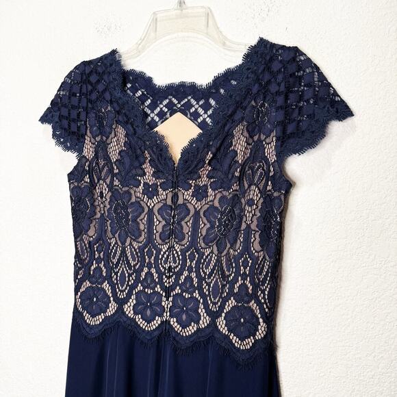 Tadashi Shoji Lace Crepe A-Line Sheath Maxi Dress Gown Navy - Picture 8 of 16